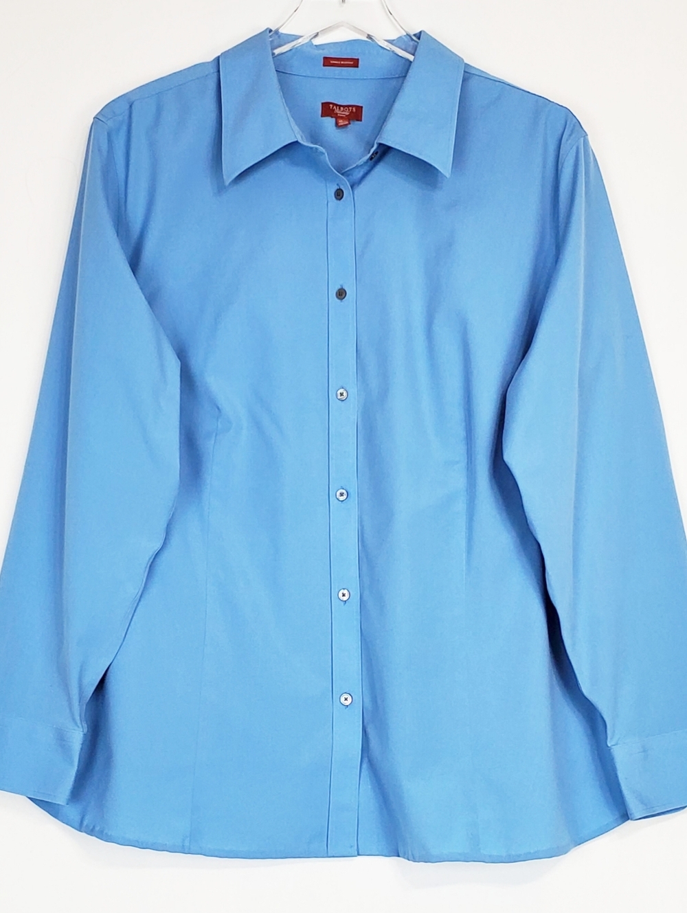 Talbots 18 W button shirt top wrinkle resistant long sleeves classic career blue